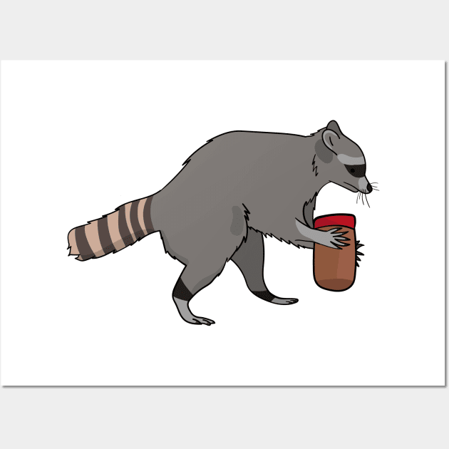 Raccoon Stealing Peanut Butter Wall Art by jeff's stickers